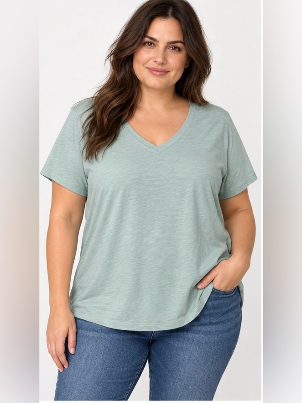 Eileen Fisher Organic Cotton V-Neck T-Shirt Sage Green Size 2X